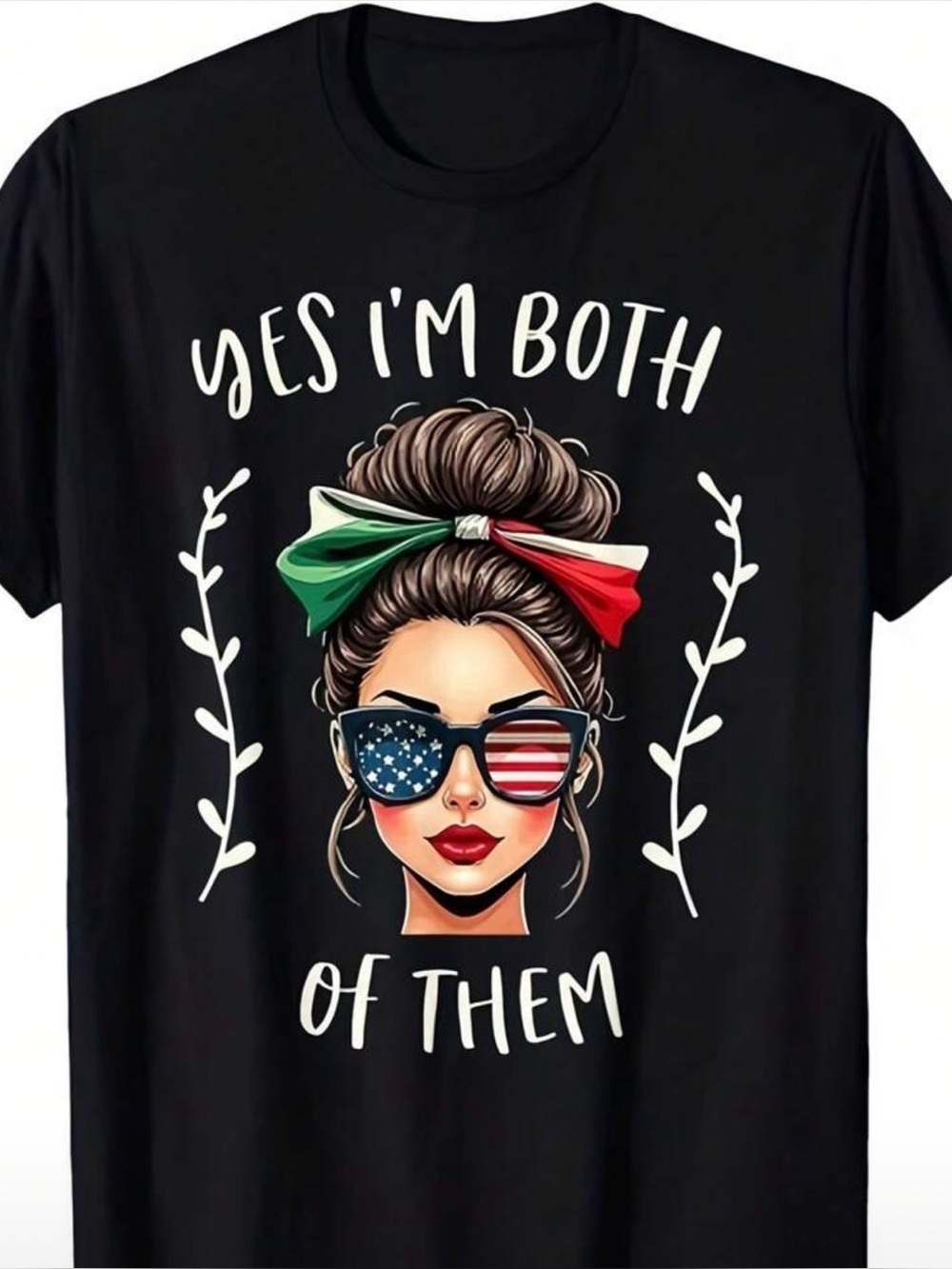 Graphic Black Short Sleeve Tee with Patriotic Sunglasses Up to Plus Size